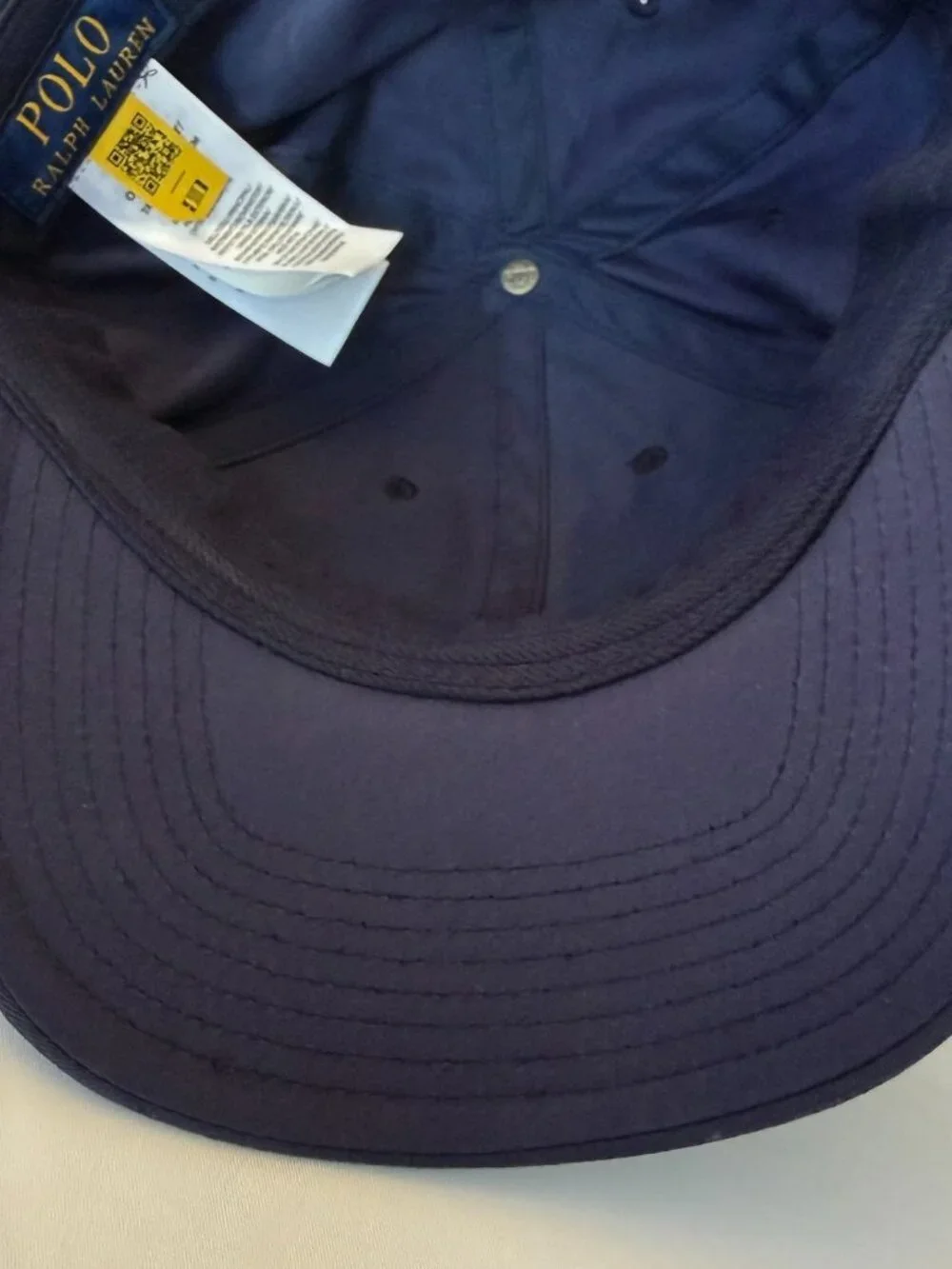POLO RALPH LAUREN CAP HAT NAVY BLUE PONY SPELLOUT LOGO PRINT STRAPBACK MENS OS